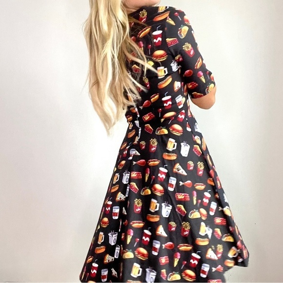 Retro Pinup Pizza, Hotdog, Burger, Chinese, Beer A Line Fit & Flare Dress - Picture 9 of 13